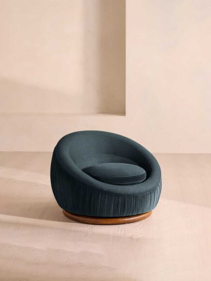 Abel Armchair, Velvet & Linen, Grey Blue