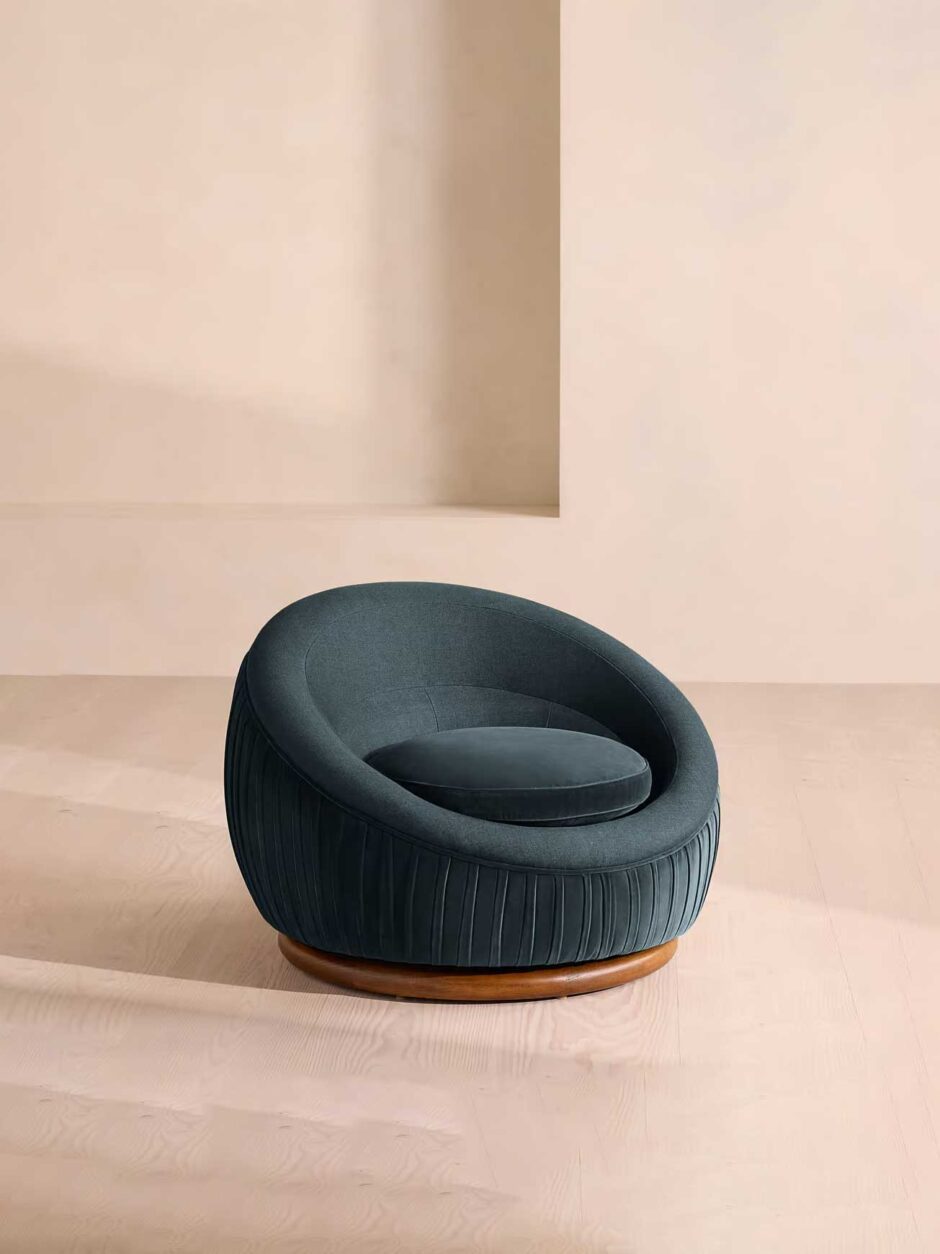Abel Armchair, Velvet & Linen, Grey Blue